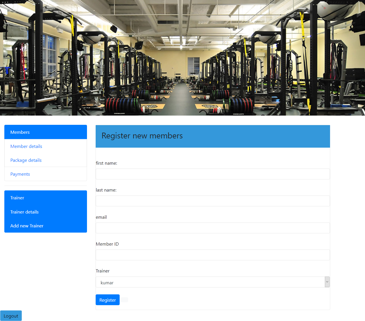 screenshot: exercise club management
